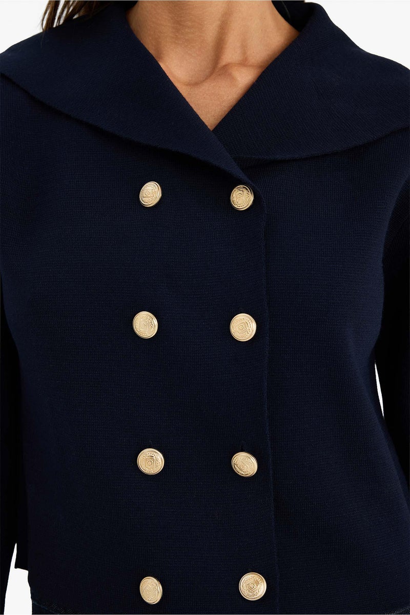 DeFacto Blue Woman Regular Fit Shawl Collar Knitwear Cardigan Casual - Image 5